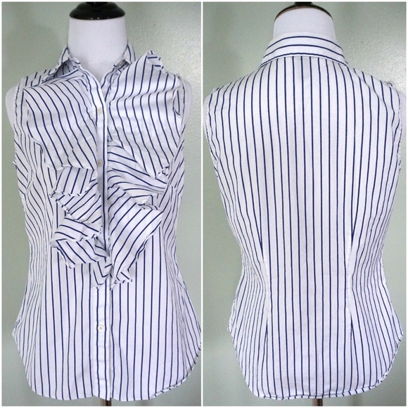 Ralph Lauren Tops - RALPH LAUREN White Blue Striped Sleeveless Shirt